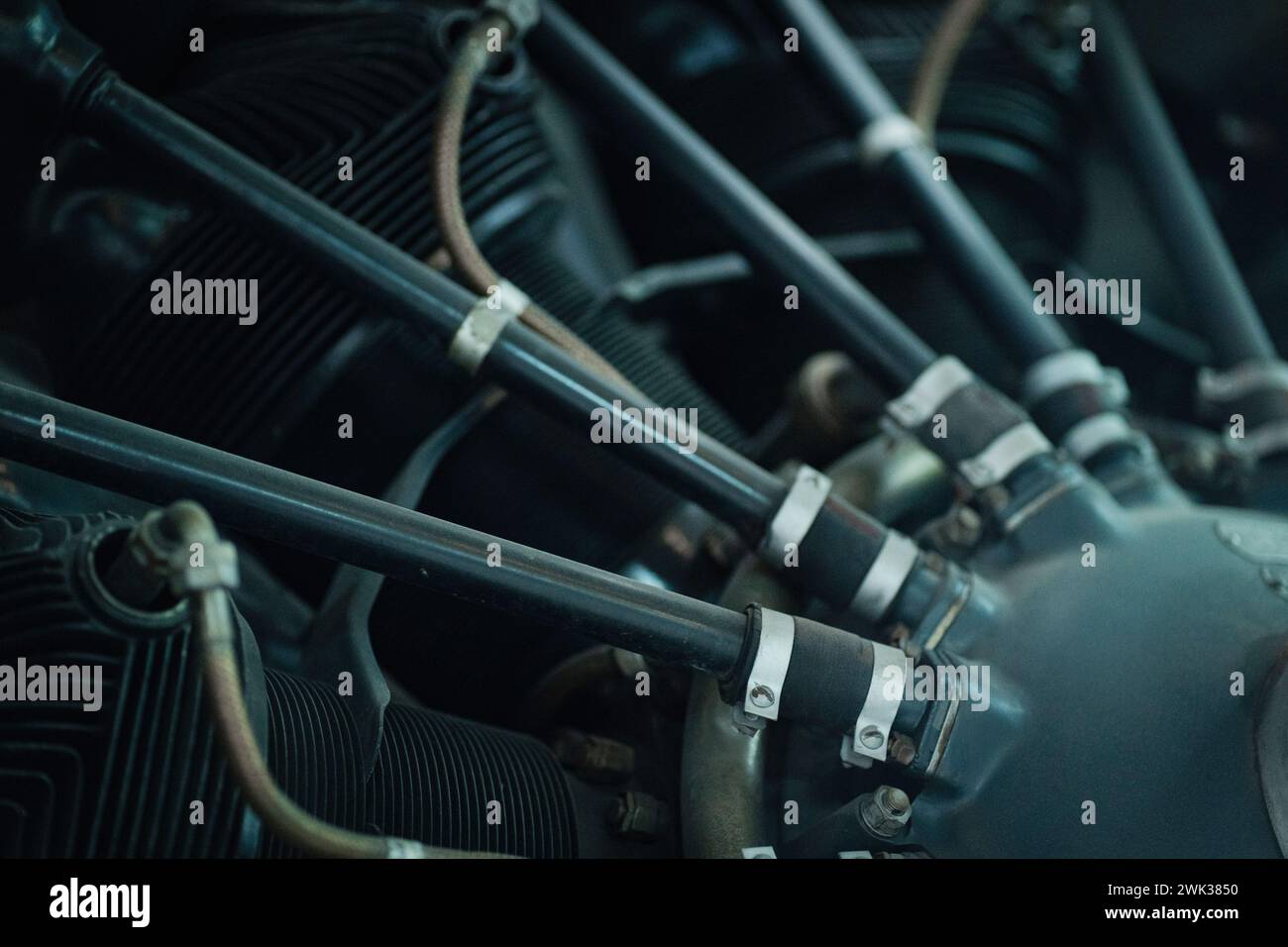 Old propeller airplane radial engine, closeup details of classic ...