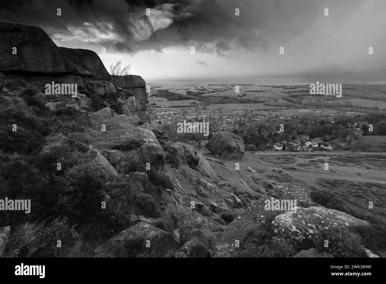 The Cow and Calf rocks on Ilkley Moor, Ilkley town, West Yorkshire ...