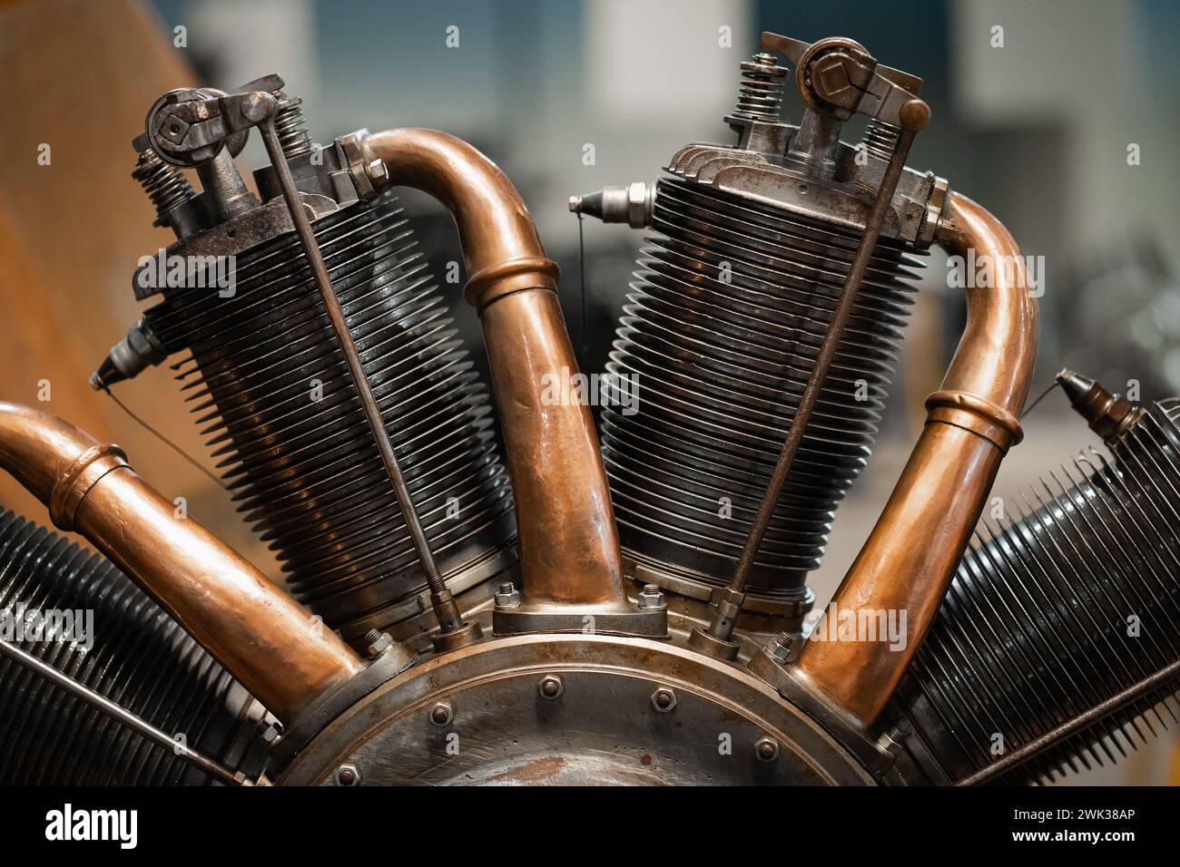 Old propeller airplane closeup details, plane motor of classic aviation ...