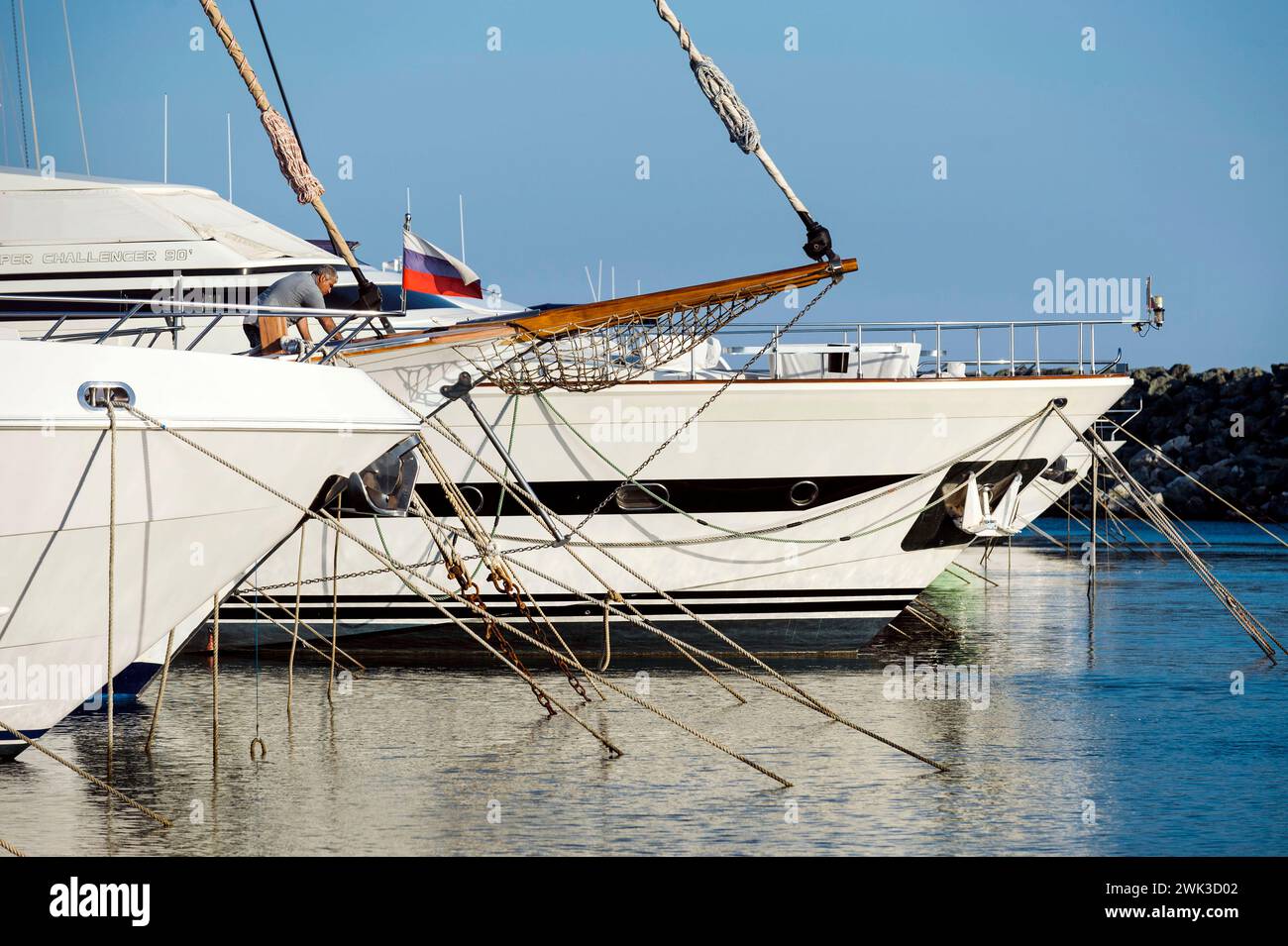 Russian yachts at the St. Rafael Marina in Limassol, Cyprus. Stock Photo