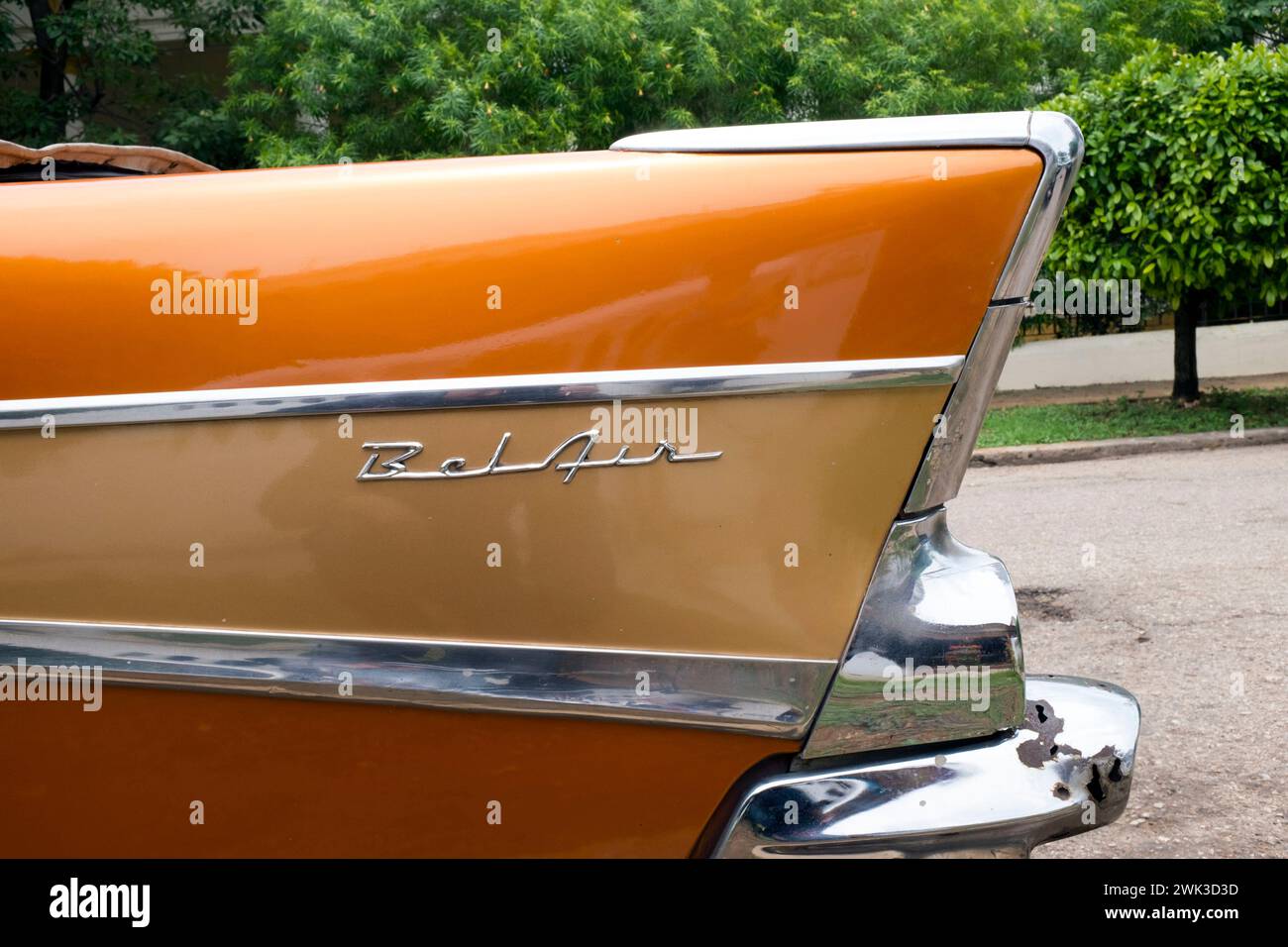 Tail fin of a 1957 Chevrolet Bel Air Stock Photo