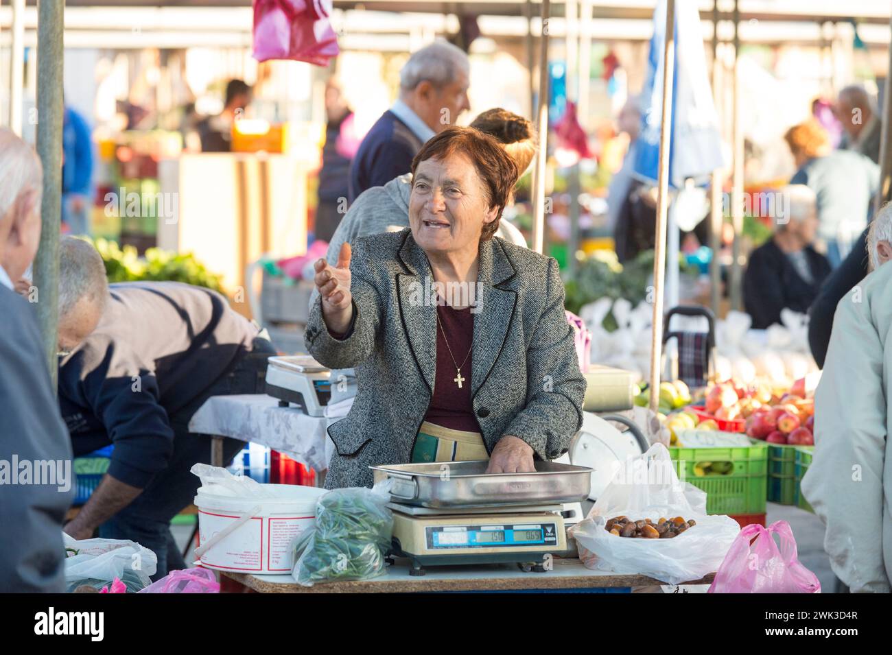 Market day on the Constanza Bastion of the Venetian city walls of Nicosia. trader with their market stall. Stock Photo