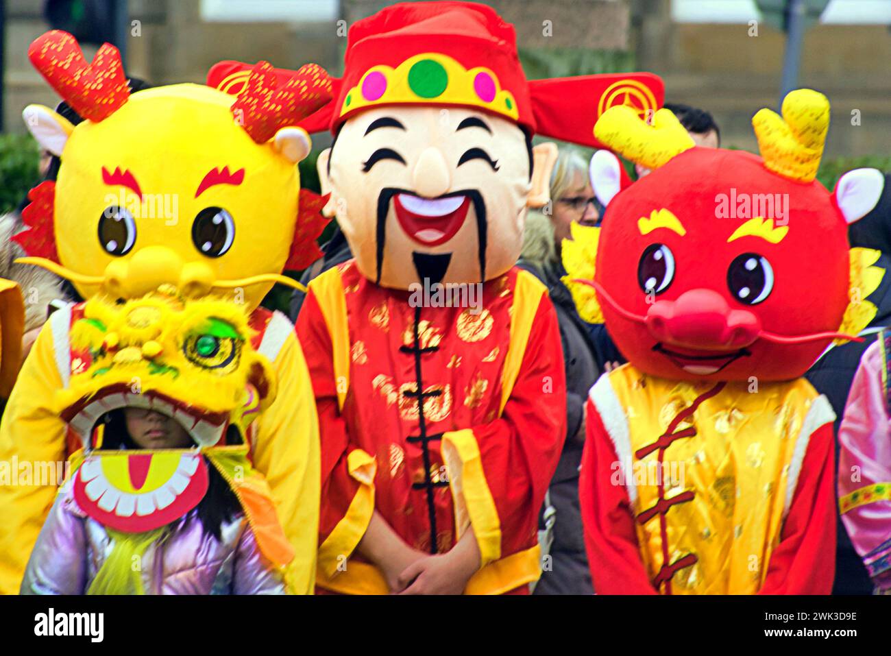 Glasgow, Scotland, UK. 18th February, 2024. Year of the Dragon and Glasgow's annual Chinese New Year Celebrations return to George Square.  Chinese Cultural and Welfare Society Scotland hold their annual public display with a lion dance. Credit Gerard Ferry/Alamy Live News Stock Photo