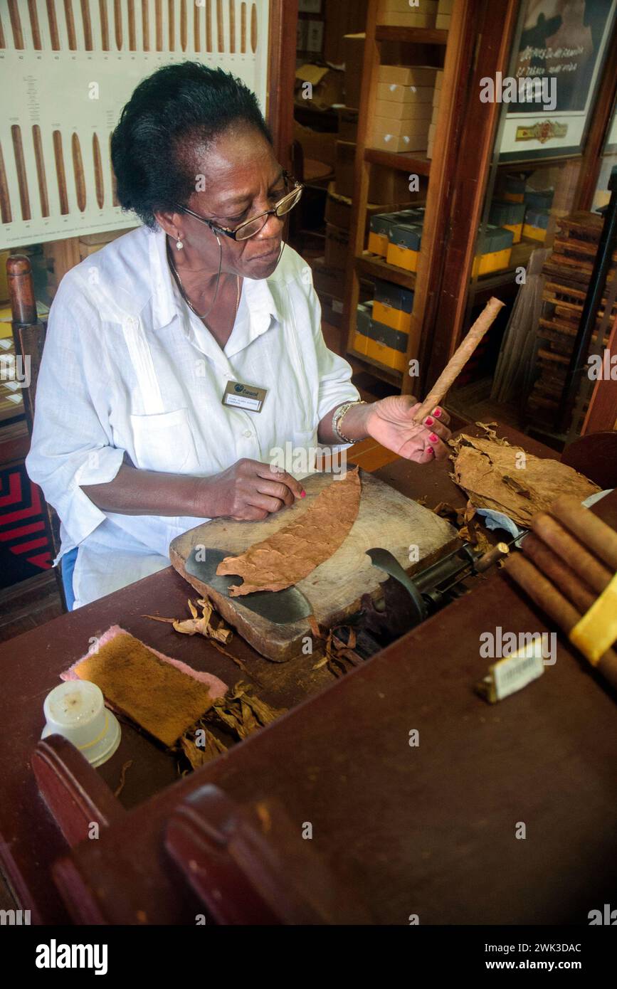 Cigar roller in the Palace of Handicrafts in Old Havana. Stock Photo