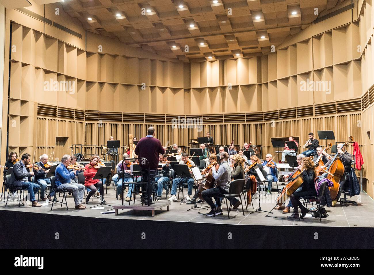 The Cyprus Symphony Orchestra rehearses at the Pallas Theater in Nicosia. Stock Photo