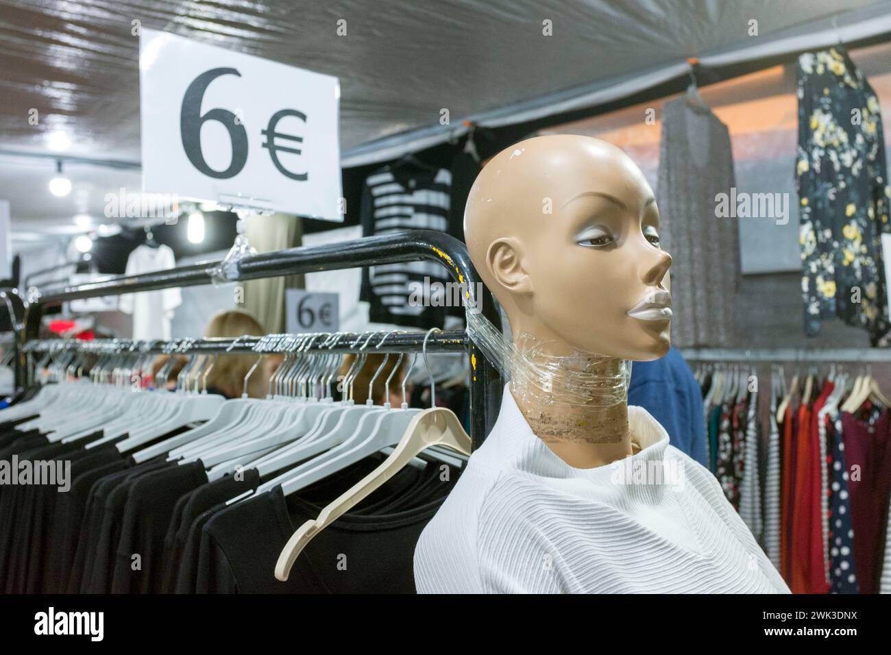 An unconventional fixing of a mannequin at a market in Northern Greece. Stock Photo
