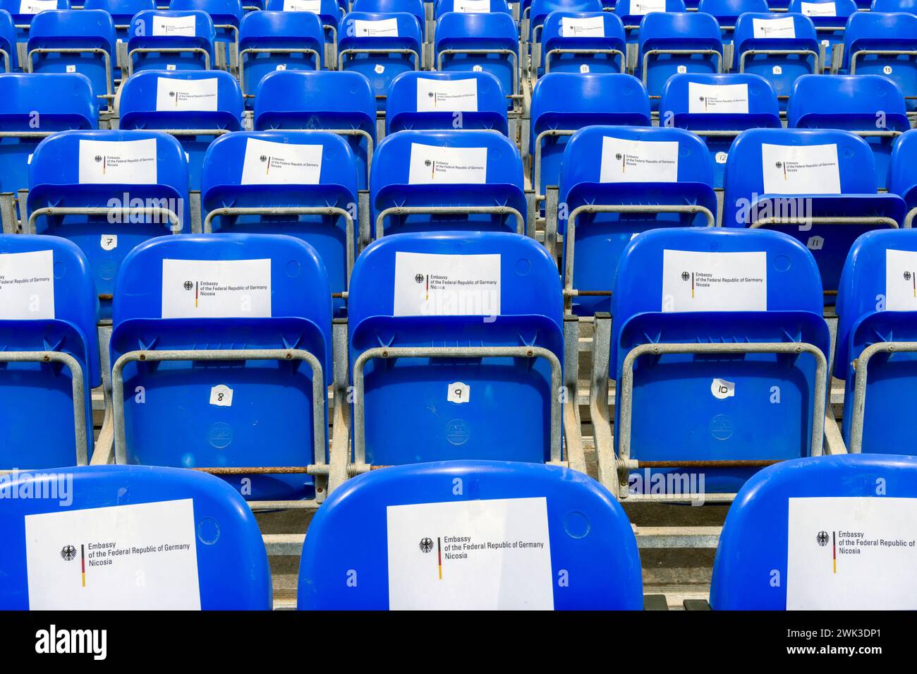 Seat reservation for personnel and guests of the German Embassy Nikosia for the concert of the Berlin Philharmonic Orchestra in the port of Pafos. The Stock Photo