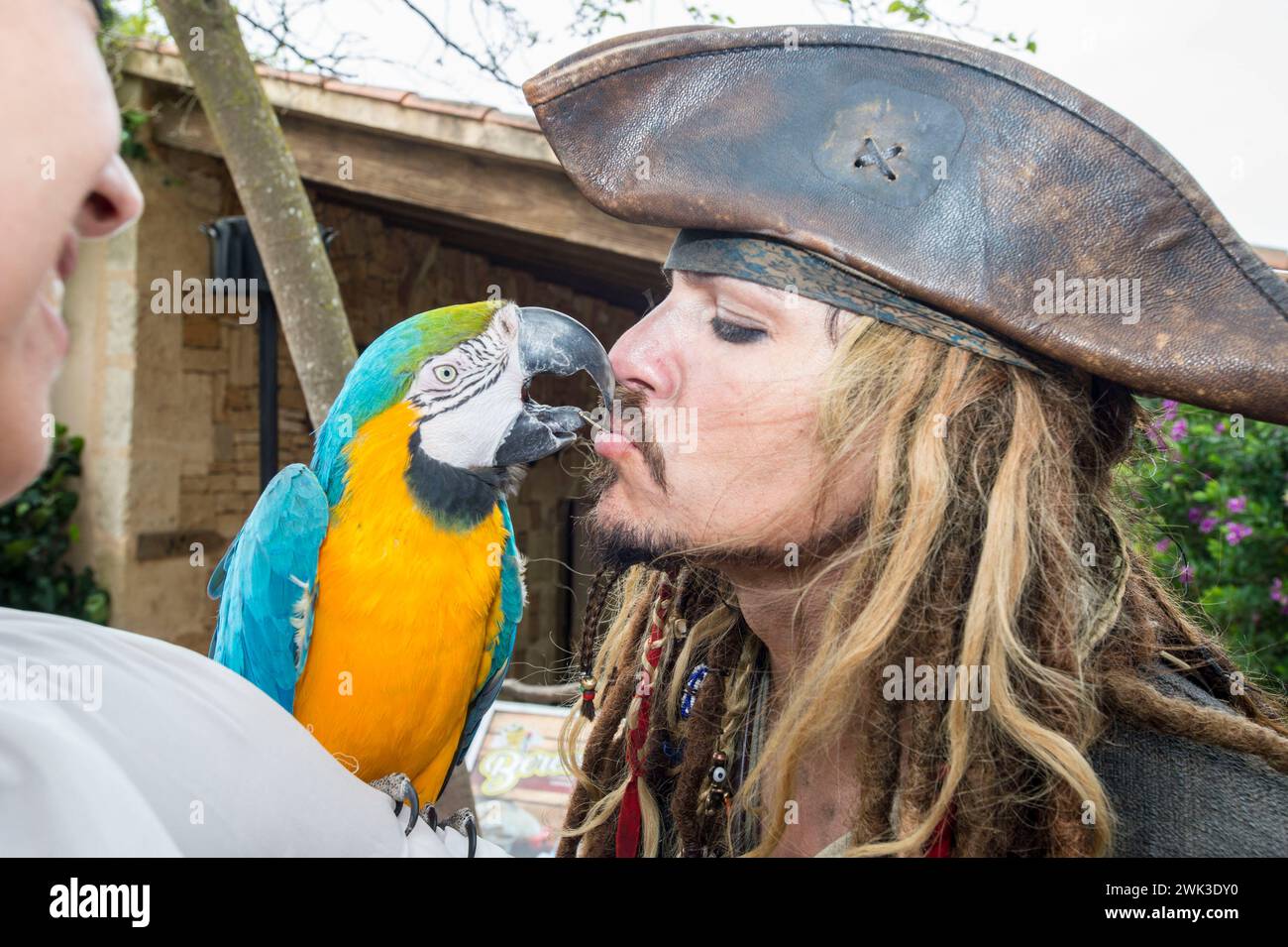 The children's pirate adventure tour 'Mini Mallorca' with Jack Sparrow Double 'The German Jack' Björn Kuhlow on a trip across the island. Stock Photo