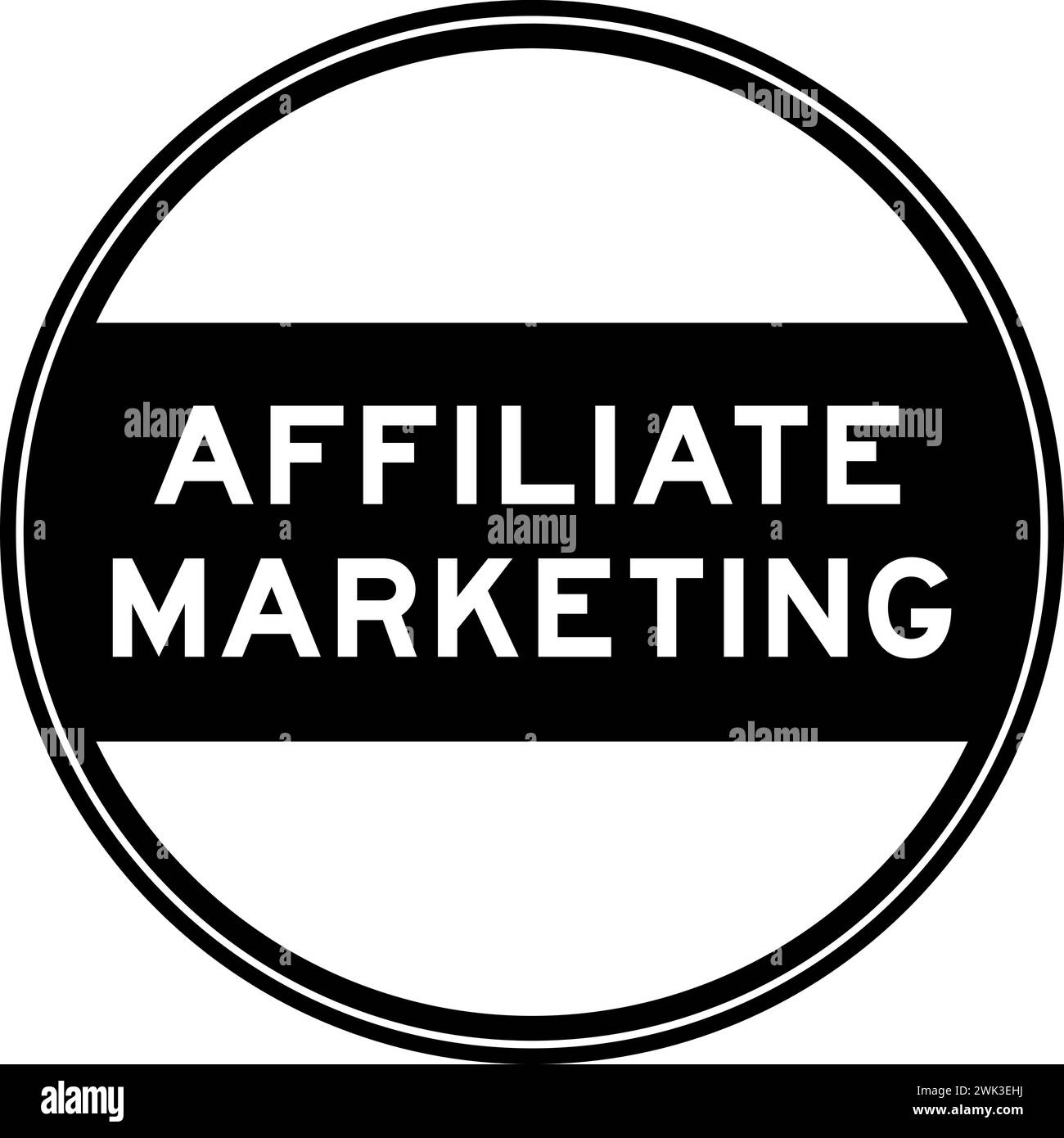 Black color round seal sticker in word affiliate marketing on white ...