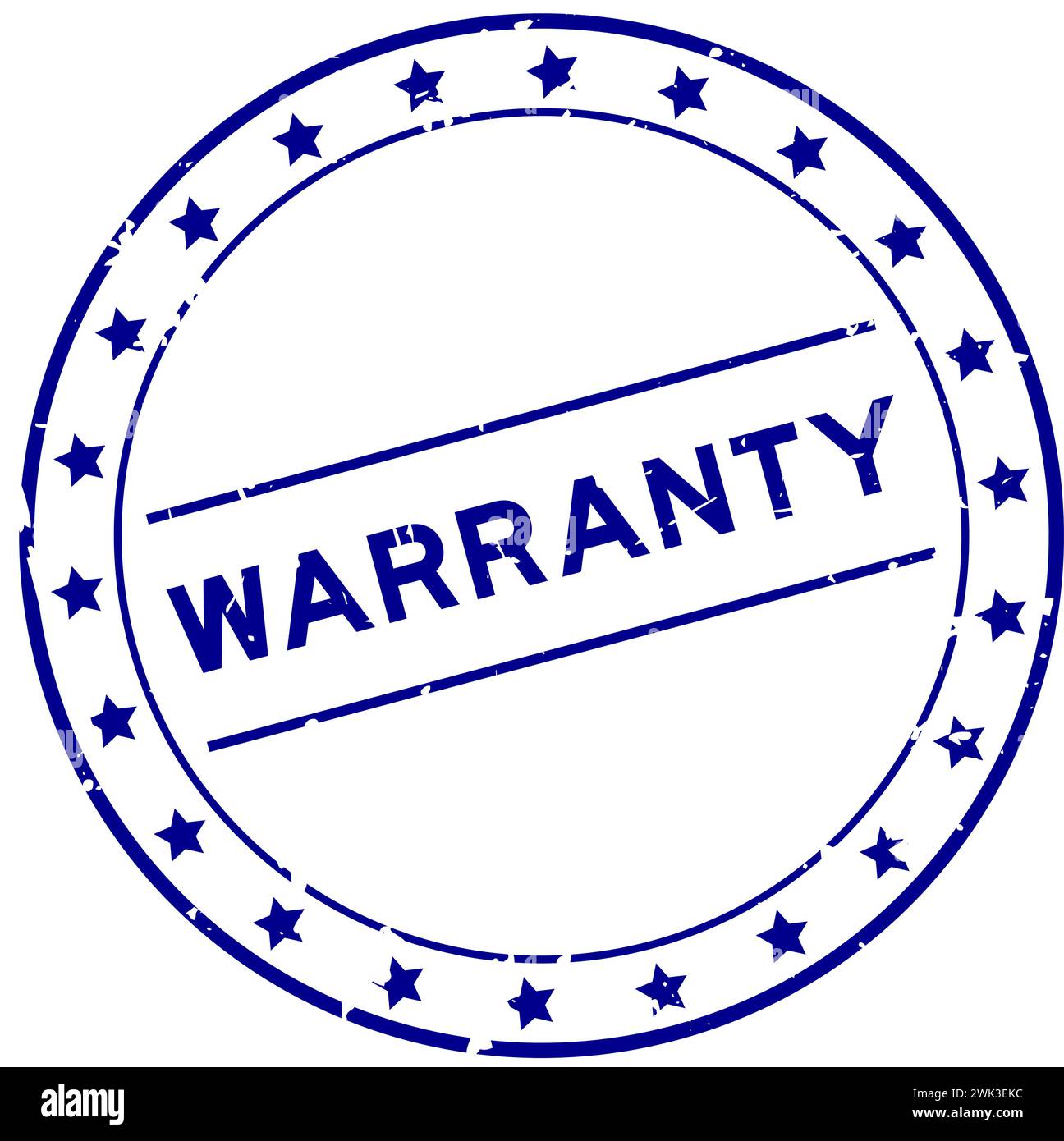 Grunge blue warranty word round rubber seal stamp on white background ...