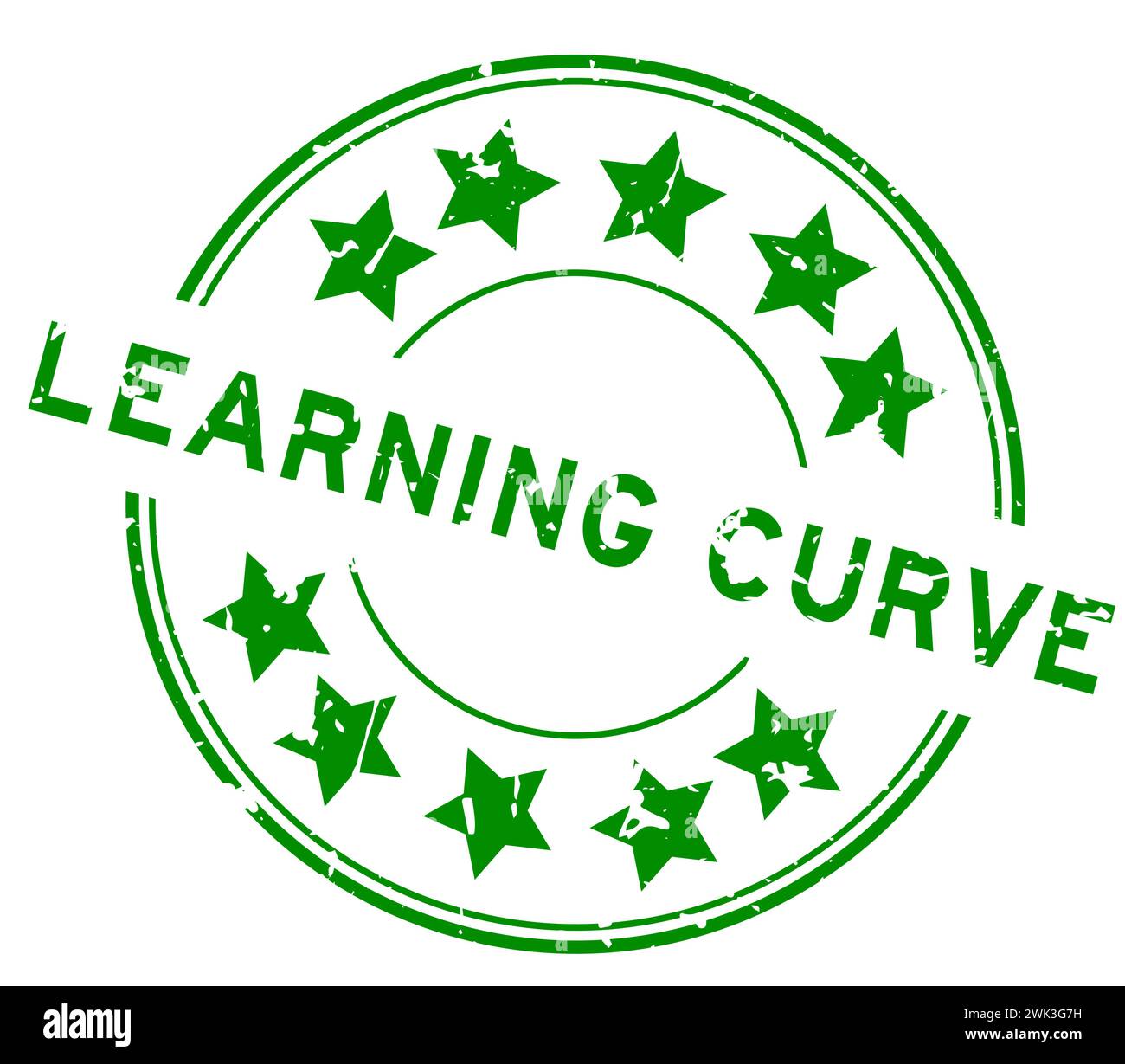 Grunge green learning curve word with star icon round rubber seal stamp ...