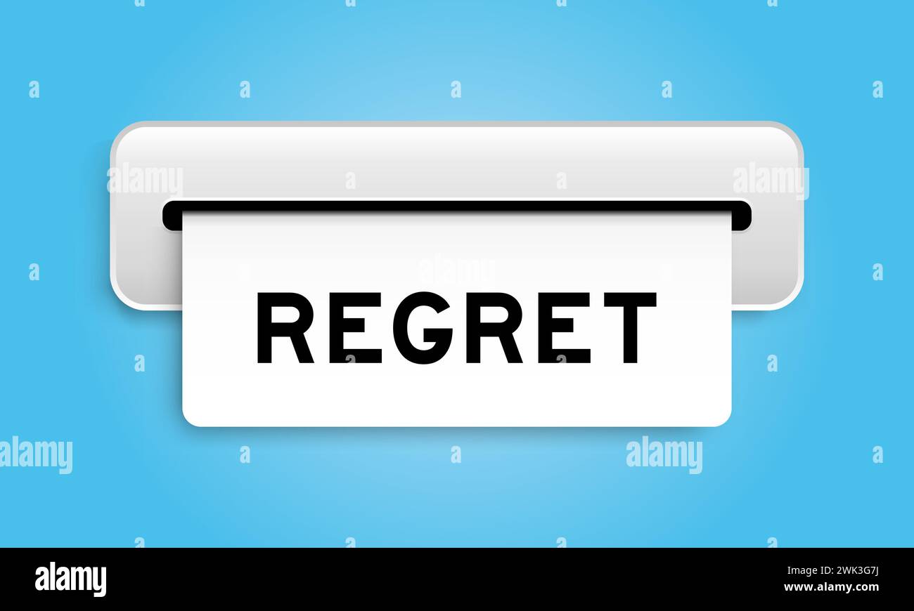 White coupon banner with word regret from machine on blue color background Stock Vector