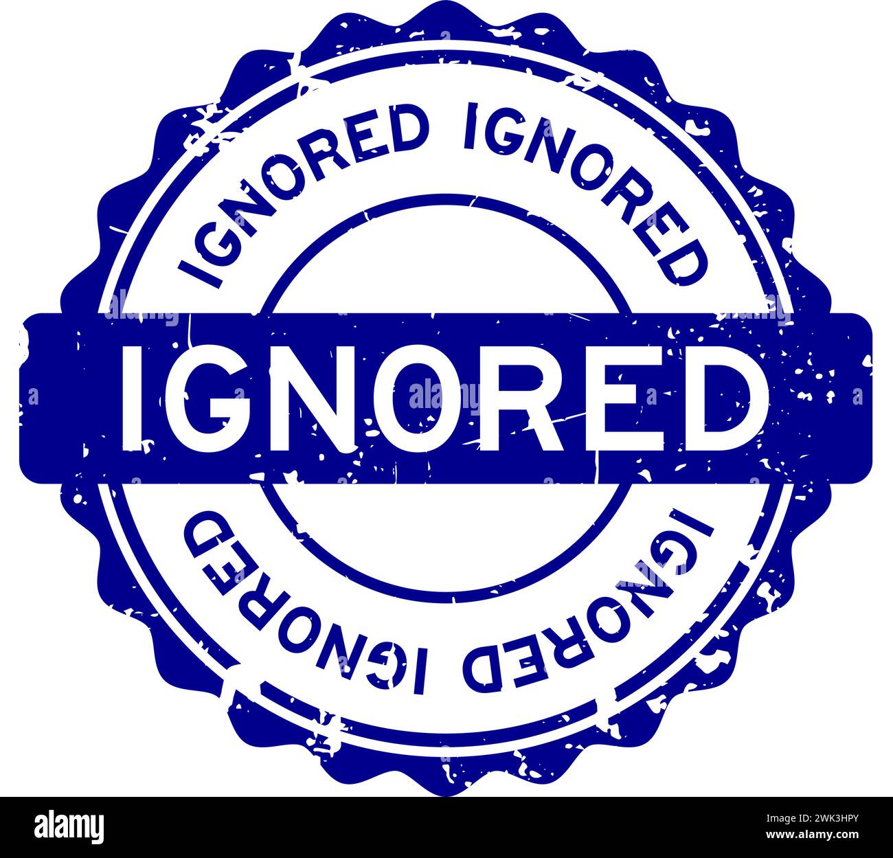 Grunge blue ignored word round rubber seal stamp on white background Stock Vector