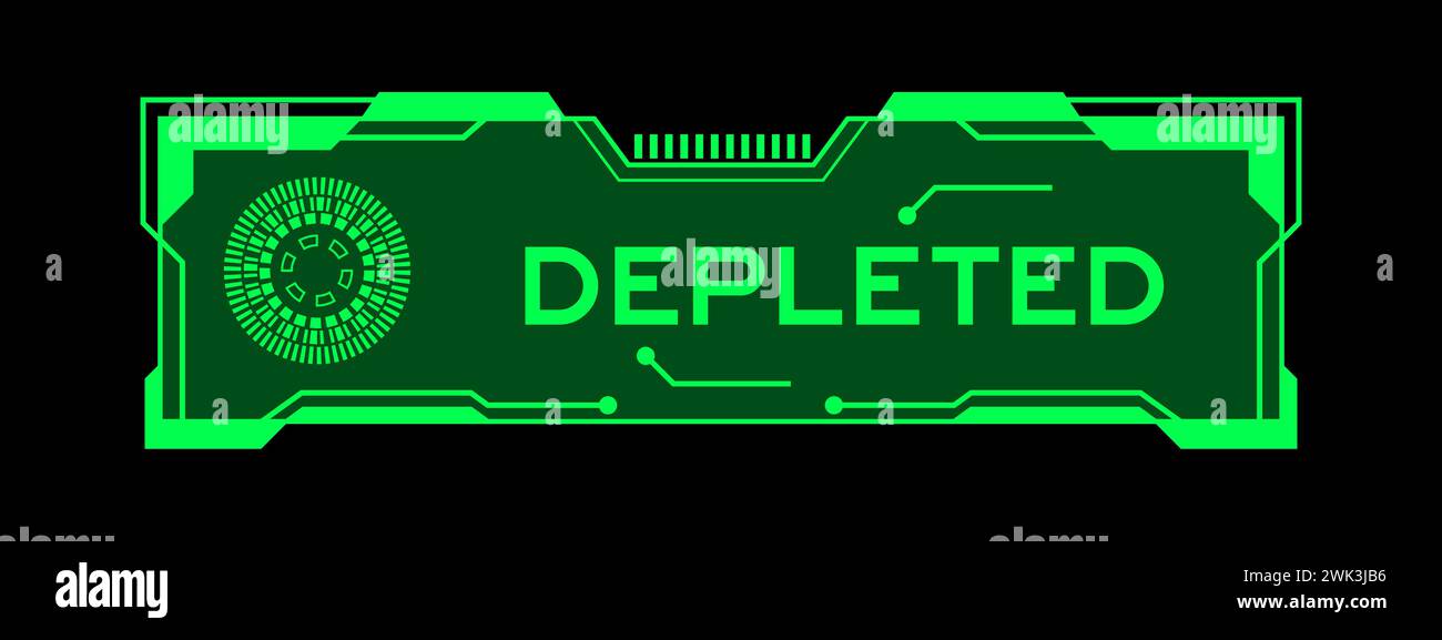 Green color of futuristic hud banner that have word depleted on user interface screen on black background Stock Vector