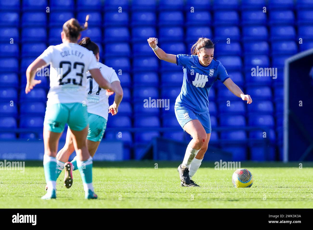 Birmingham, UK. 18th Feb, 2024. Birmingham City's Ellie Mason in defensive action during the Womens Championship match between Birmingham City Women and Southampton Women at St Andrews, Birmingham, England on 18 February 2024. Photo by Stuart Leggett. Editorial use only, license required for commercial use. No use in betting, games or a single club/league/player publications. Credit: UK Sports Pics Ltd/Alamy Live News Stock Photo