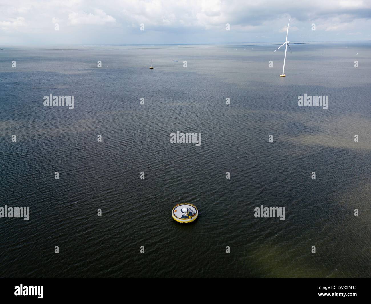 Construction of an offshore windpark, Ijsselmeer, The Netherlands Stock Photo