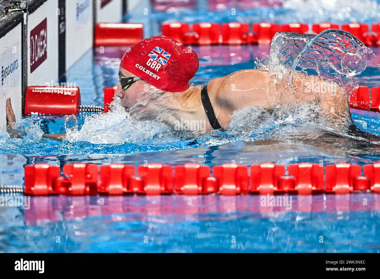 Freya Constance Colbert of Great Britain reacts after competing in the