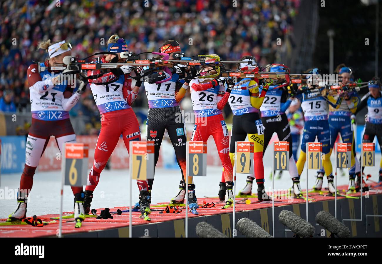 Biathletes in action during the Women's mass start race - 12.5 km ...