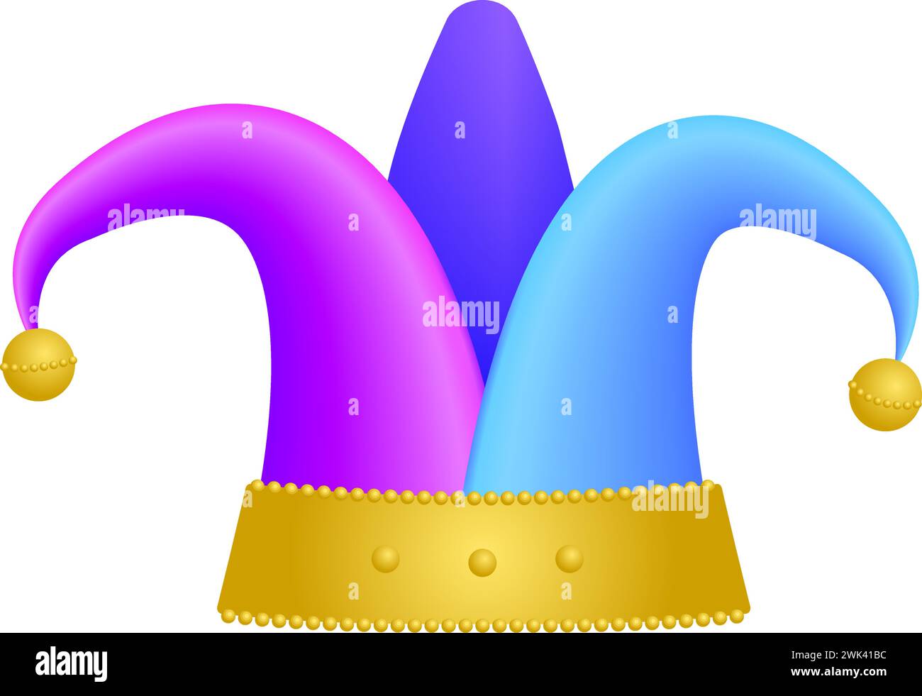 Jester hat, Cap with bells. 1 April Fools Day concept. Isolated on white illustration Stock Vector