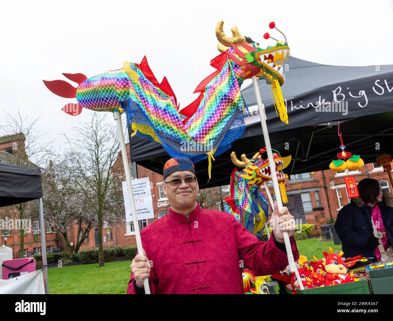 Sunday 18th February; Warrington, Cheshire, England. Warrington Town celebrated the Chinese New Year with their Lunar New Year Festival 2024. Hongjun Laozu, an ancient Taoist monk, is the one who captured the Nian. 2024 is the Year of the Dragon. Credit: John Hopkins/Alamy Live News Stock Photo
