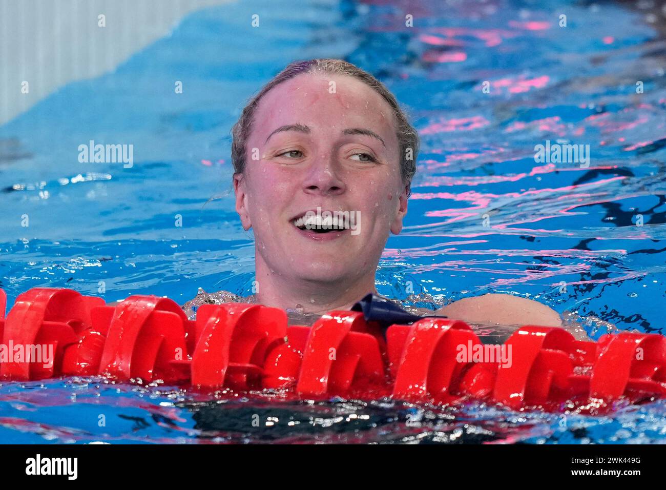 Sarah Sjoestroem of Sweden reacts after competing in the women's 50