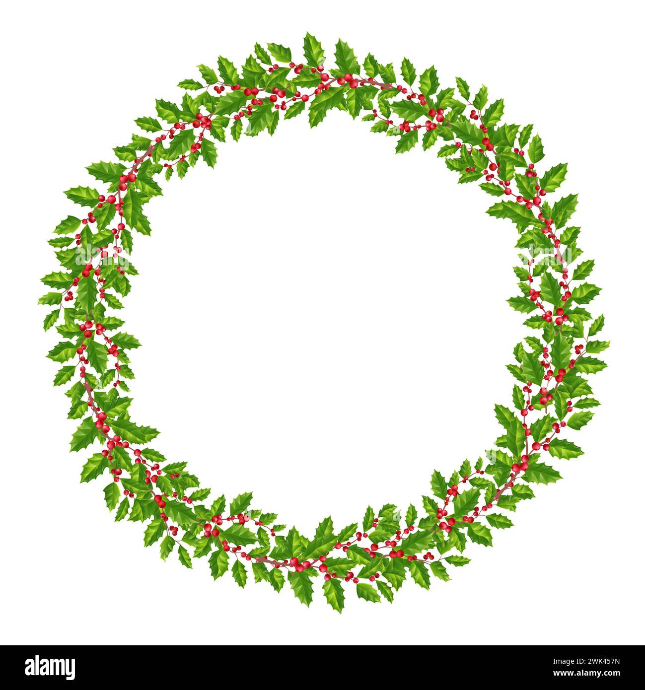 Christmas wreath with holly , green leaves and red berries, and place ...