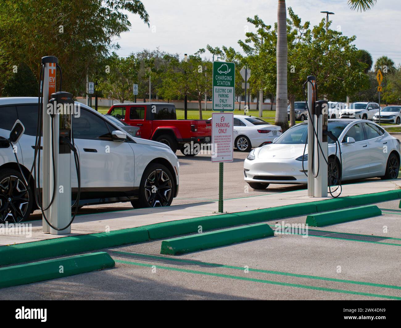 Miami, Florida, United States - November 28, 2023 - ChargePoint EV charging stations. Stock Photo