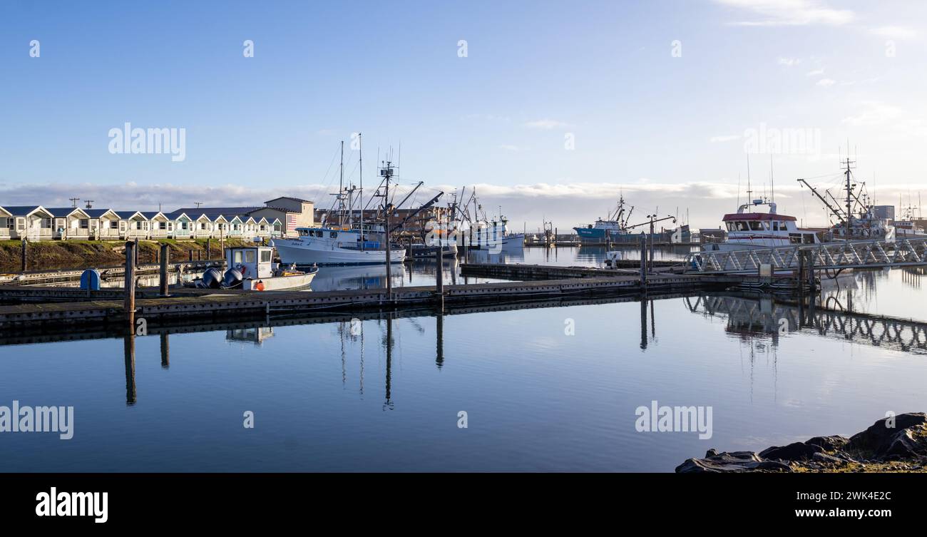 Westport WA USA Feb 6 2024 Westport Marina Cottages and waterfront