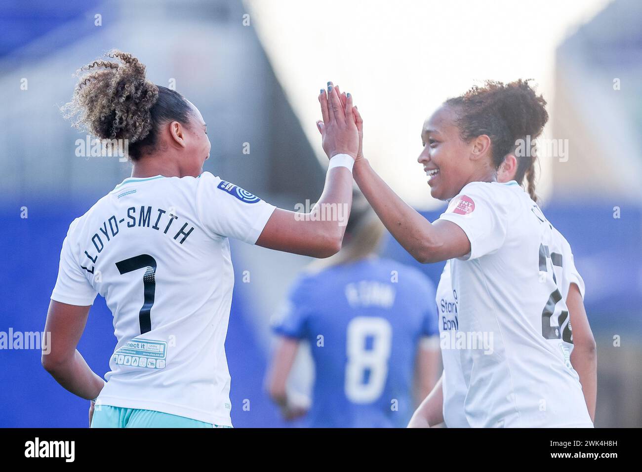 Birmingham, UK. 18th Feb, 2024. Southampton's Lexi Lloyd-Smith & Atlanta Primus celebrate the goal by team mate Katie Wilkinson during the Womens Championship match between Birmingham City Women and Southampton Women at St Andrews, Birmingham, England on 18 February 2024. Photo by Stuart Leggett. Editorial use only, license required for commercial use. No use in betting, games or a single club/league/player publications. Credit: UK Sports Pics Ltd/Alamy Live News Stock Photo