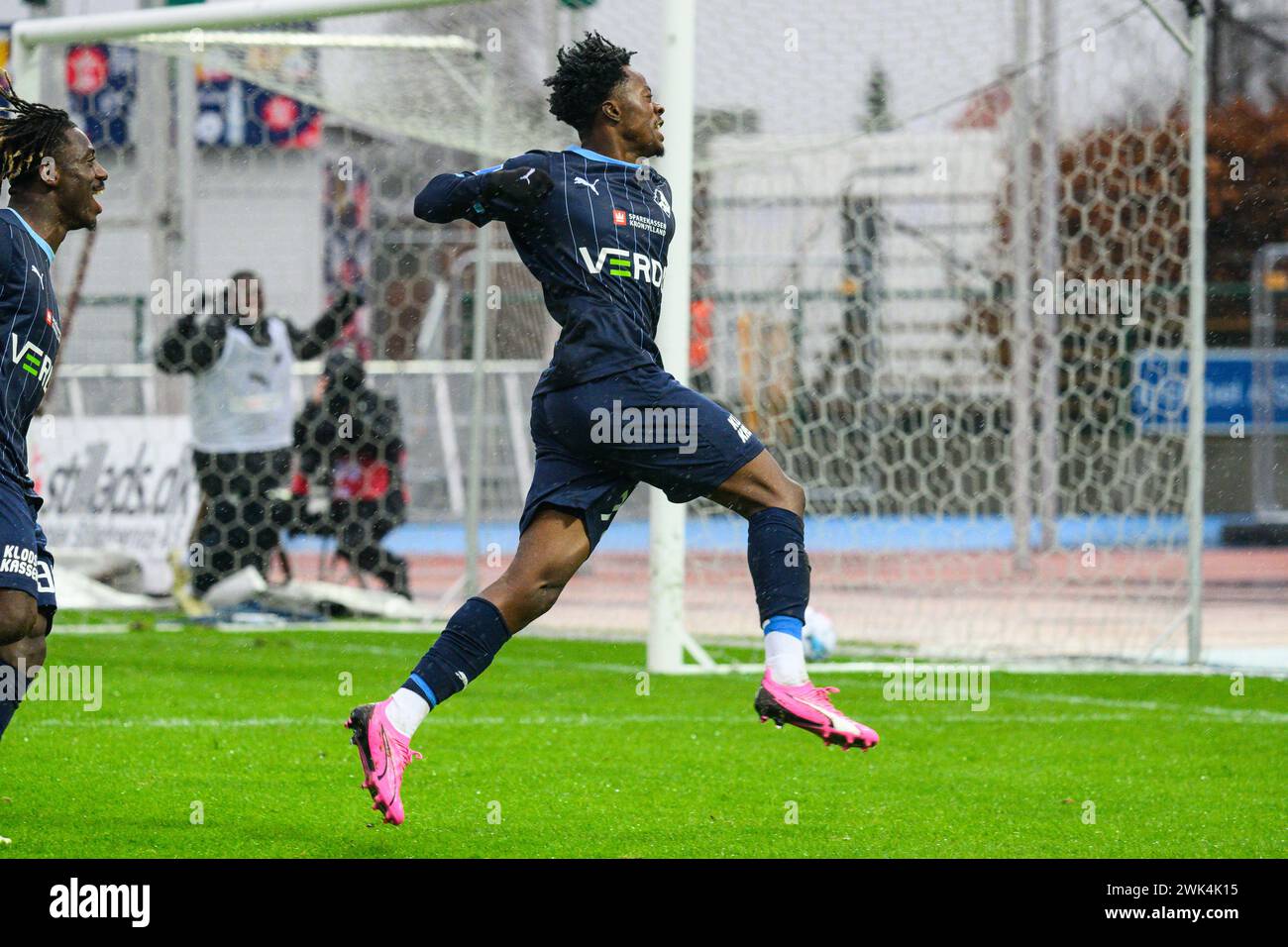 Hvidovre, Denmark. 18th Feb, 2024. Mohammed Fuseini (77) of Randers FC scores for 1-2 during the 3F Superliga match between Hvidovre IF and Randers FC at Pro Ventilation Arena in Hvidovre. (Photo Credit: Gonzales Photo/Alamy Live News Stock Photo