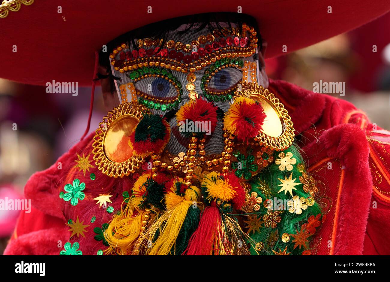A reveler parades on the closing day of Carnival in La Paz, Bolivia