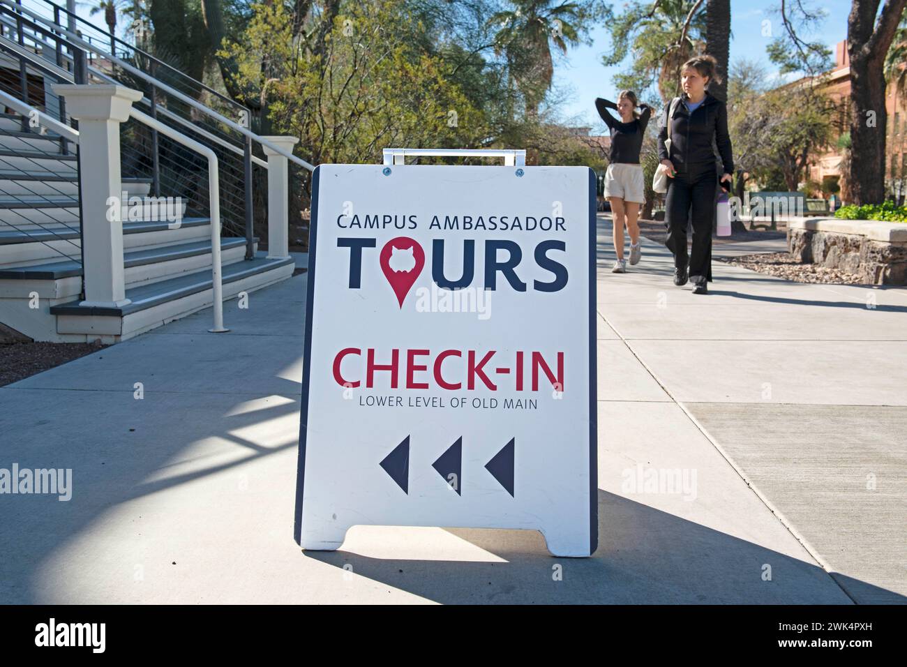 Campus Ambassador Tours Check-in sign at the University of Arizona in Tucson Stock Photo