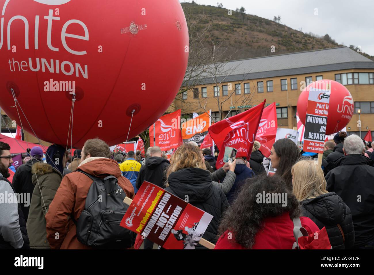Unite Union protest to safeguard steel production in Port Talbot and the UK. Stock Photo