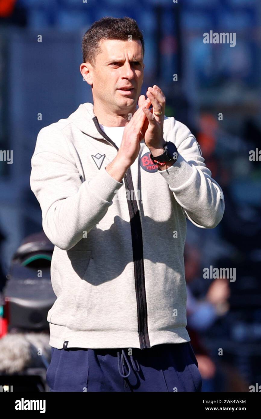 Thiago Motta coach of Bologna gestures  during Serie A soccer match SS Lazio - Bologna FC Stadio Olimpico  on February 18, 2024 in Rome , Italy. Stock Photo