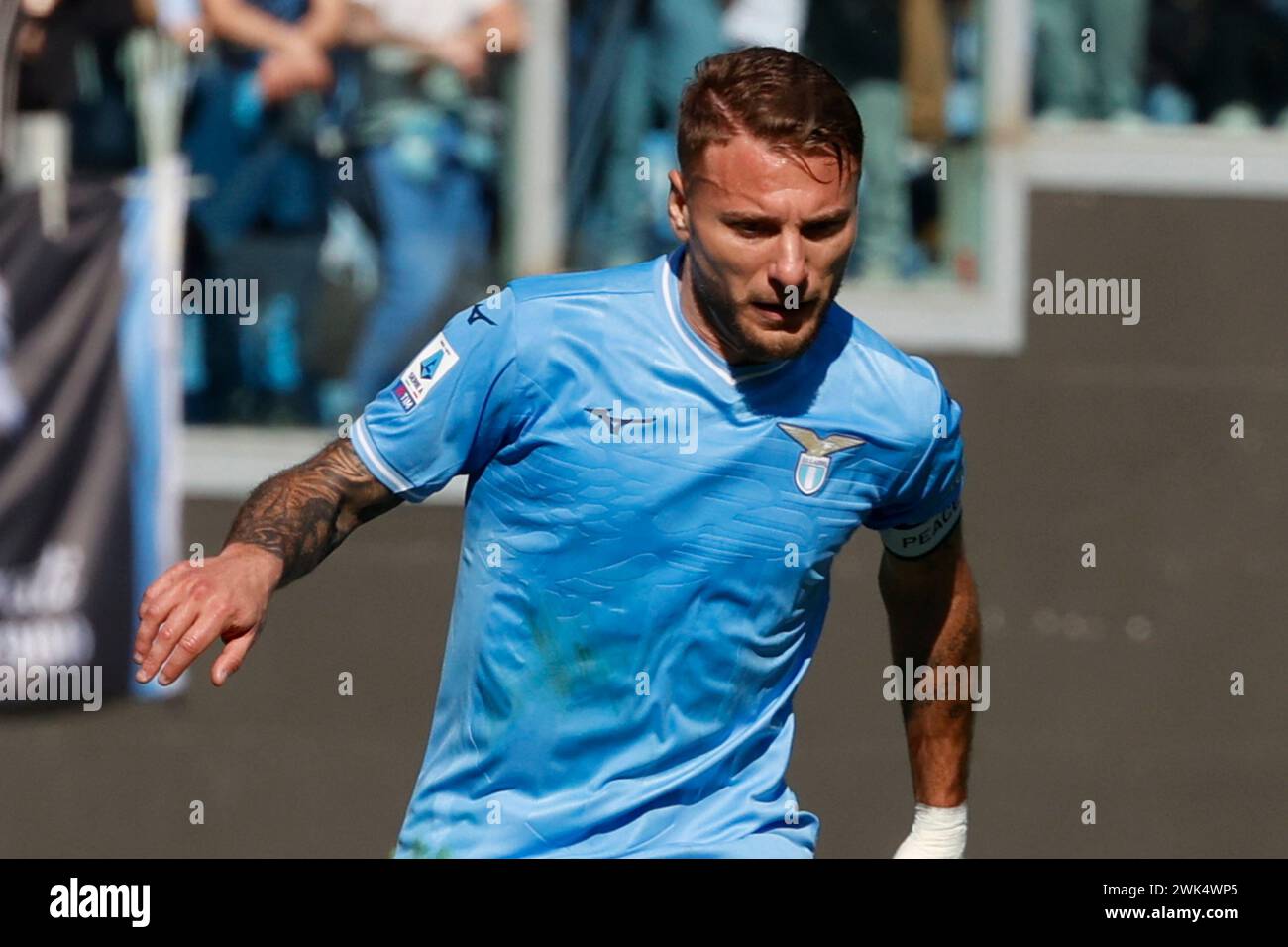 Ciro Immobile of Lazio is playing  during Serie A soccer match SS Lazio - Bologna FC Stadio Olimpico  on February 18, 2024 in Rome , Italy. Stock Photo