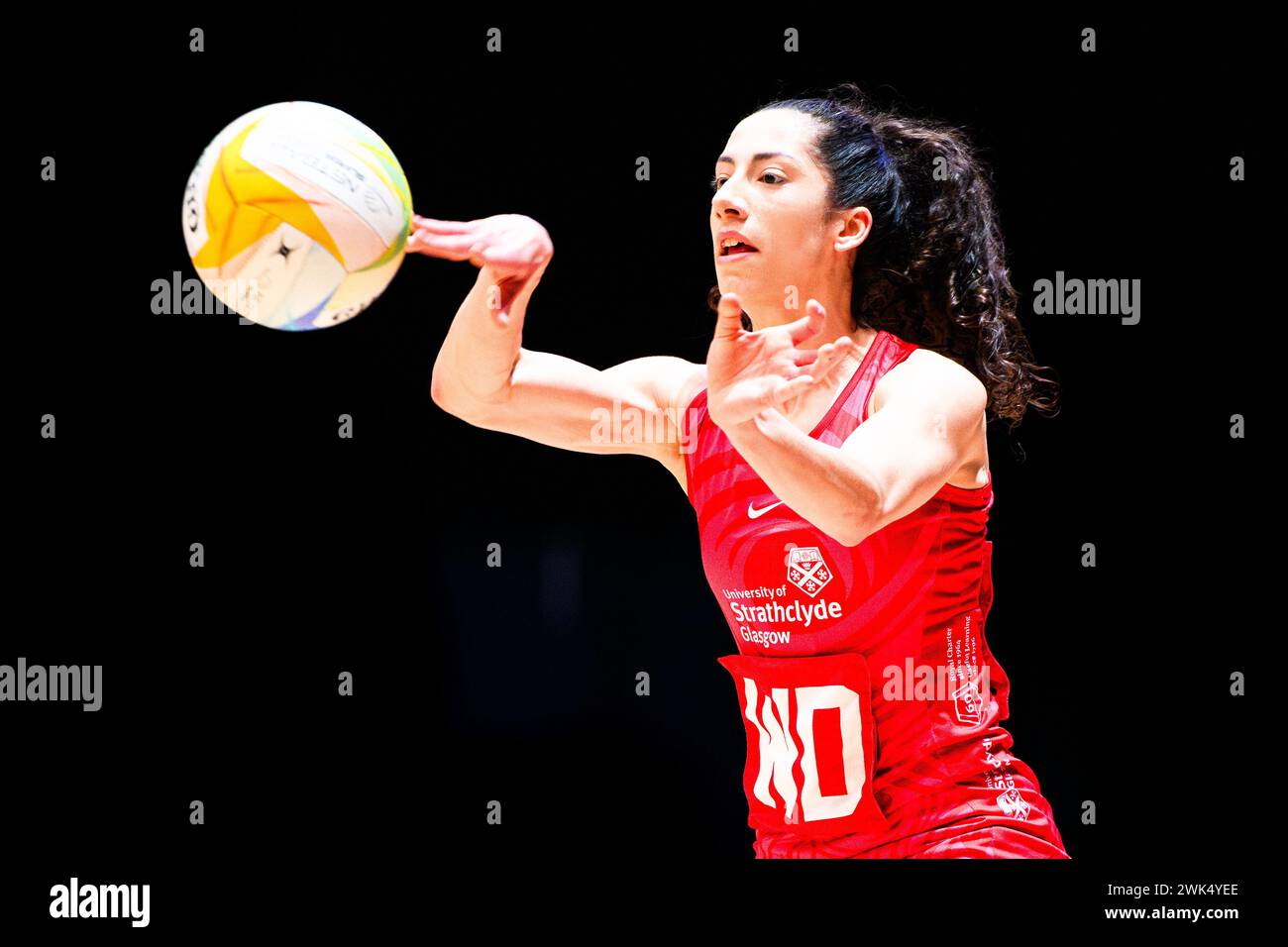 NOTTINGHAM, UNITED KINGDOM. Feb 17, 24. Hannah Leighton in action during todays match of Strathclyde Sirens v Team Bath during Netball Super League Season Opener 2024 at Motorpoint Arena on Saturday, February 17, 2024, NOTTINGHAM, ENGLAND. Credit: Taka G Wu/Alamy Live News Stock Photo
