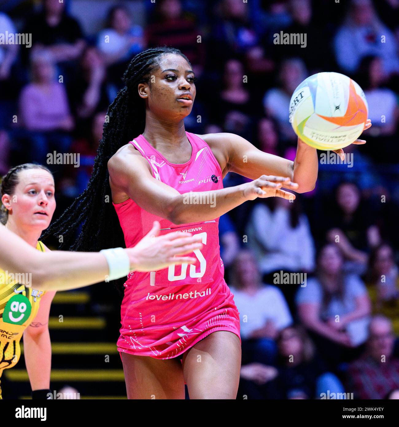 NOTTINGHAM, UNITED KINGDOM. Feb 17, 24. Jada Autumn in action during todays match of London Pulse vs Manchester Thunder during Netball Super League Season Opener 2024 at Motorpoint Arena on Saturday, February 17, 2024, NOTTINGHAM, ENGLAND. Credit: Taka G Wu/Alamy Live News Stock Photo