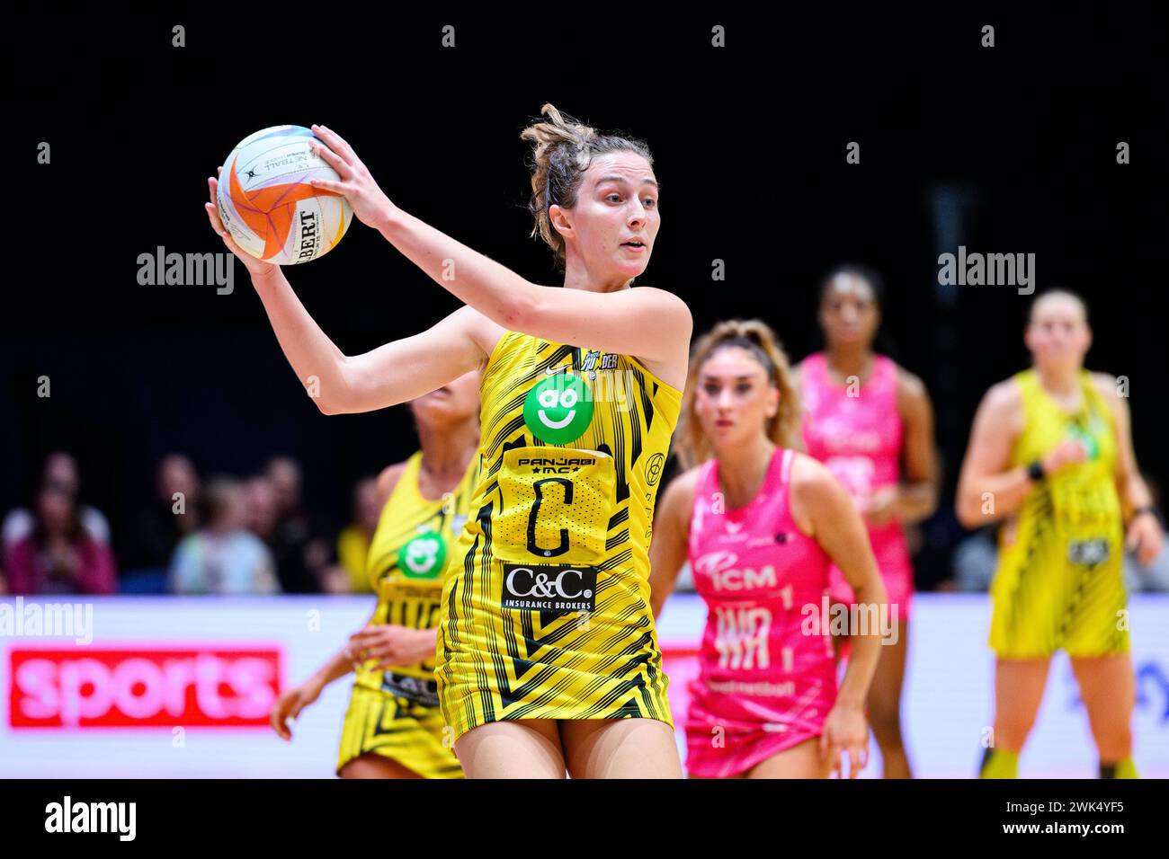 NOTTINGHAM, UNITED KINGDOM. Feb 17, 24. Amy Carter in action during todays match of London Pulse vs Manchester Thunder during Netball Super League Season Opener 2024 at Motorpoint Arena on Saturday, February 17, 2024, NOTTINGHAM, ENGLAND. Credit: Taka G Wu/Alamy Live News Stock Photo