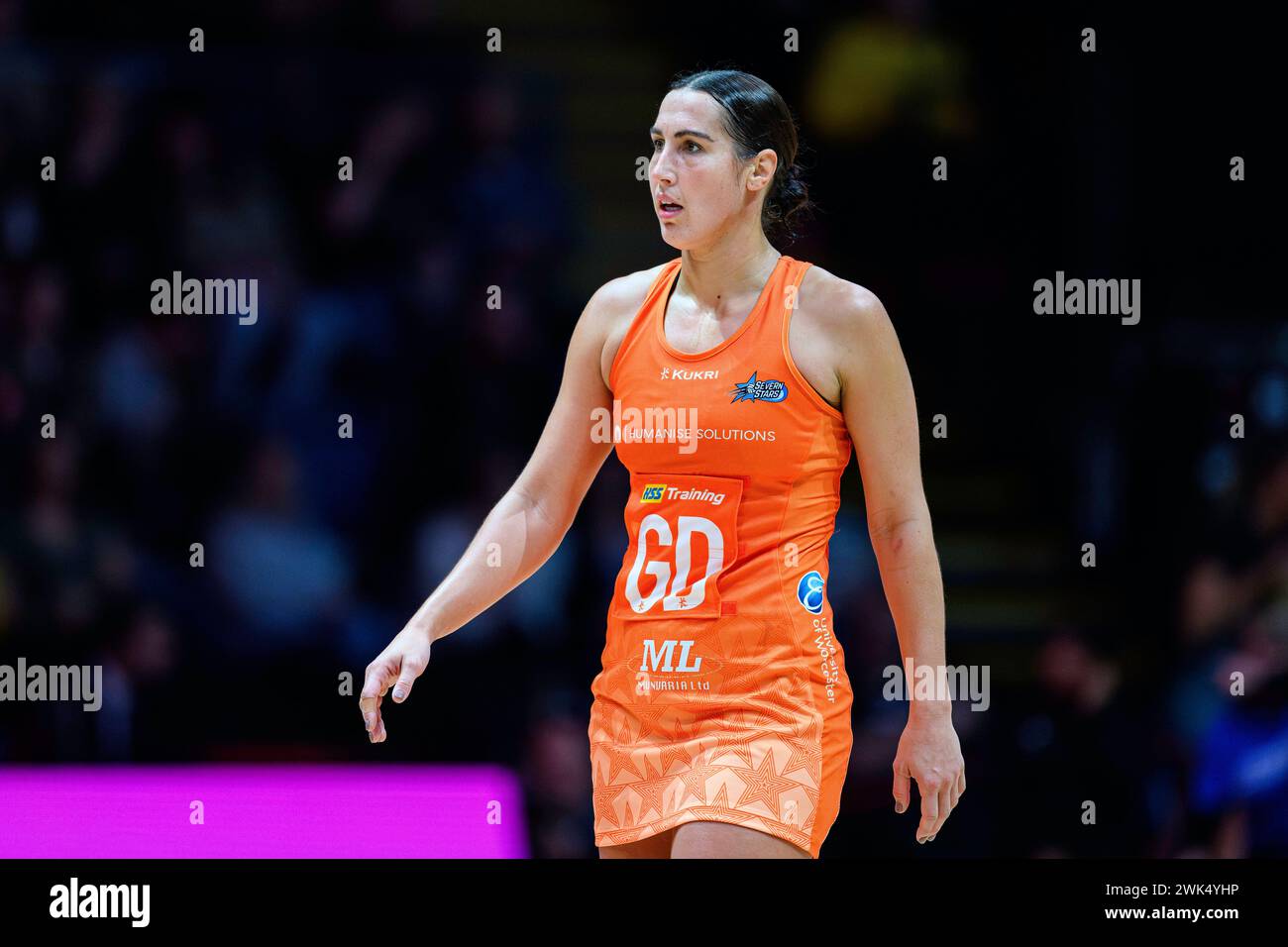 NOTTINGHAM, UNITED KINGDOM. Feb 17, 24. Jo Trip in action during todays match of Severn Stars v Leeds Rhinos during Netball Super League Season Opener 2024 at Motorpoint Arena on Saturday, February 17, 2024, NOTTINGHAM, ENGLAND. Credit: Taka G Wu/Alamy Live News Stock Photo