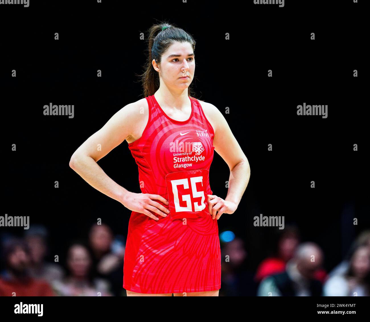 NOTTINGHAM, UNITED KINGDOM. Feb 17, 24. Bethan Goodwin in action during todays match of Strathclyde Sirens v Team Bath during Netball Super League Season Opener 2024 at Motorpoint Arena on Saturday, February 17, 2024, NOTTINGHAM, ENGLAND. Credit: Taka G Wu/Alamy Live News Stock Photo