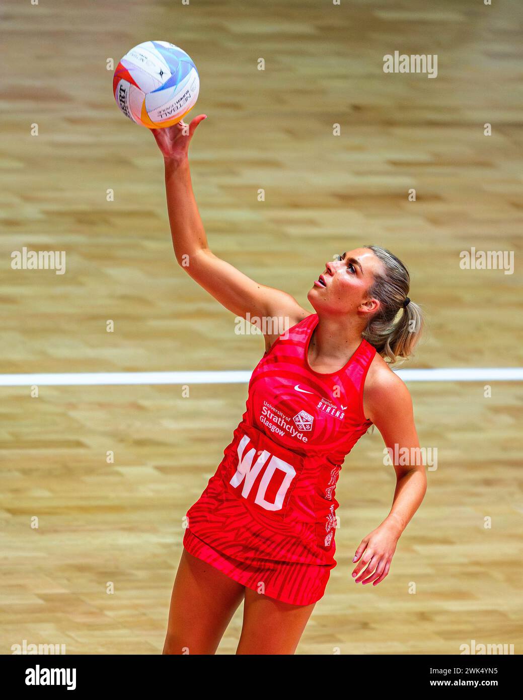 NOTTINGHAM, UNITED KINGDOM. Feb 17, 24. Millie Sanders in action during todays match of Strathclyde Sirens v Team Bath during Netball Super League Season Opener 2024 at Motorpoint Arena on Saturday, February 17, 2024, NOTTINGHAM, ENGLAND. Credit: Taka G Wu/Alamy Live News Stock Photo