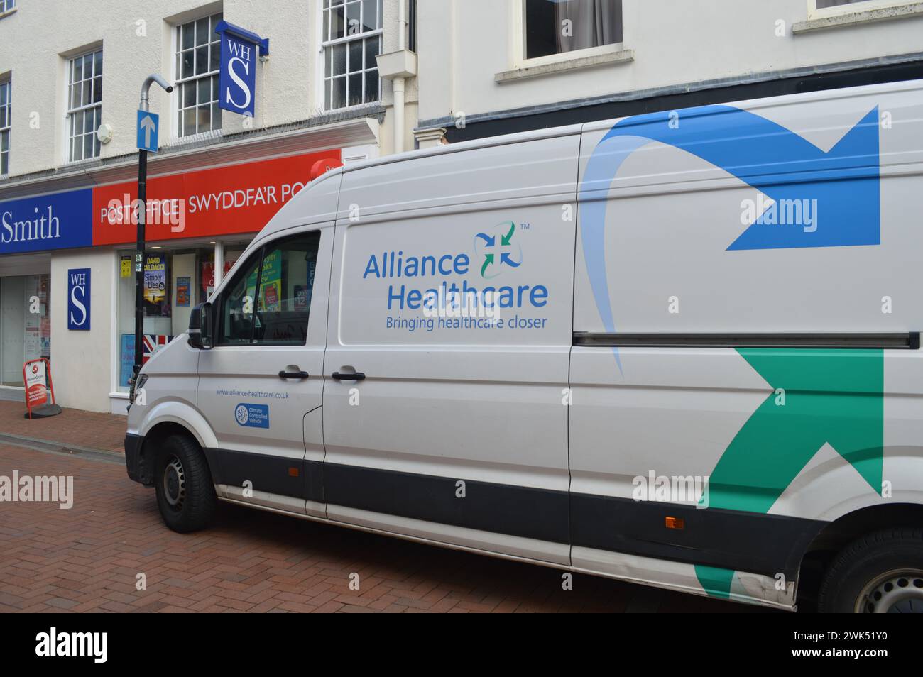 Alliance Healthcare Van outside WHSmith in Neath, Wales, United Kingdom. 18th April 2023. Stock Photo