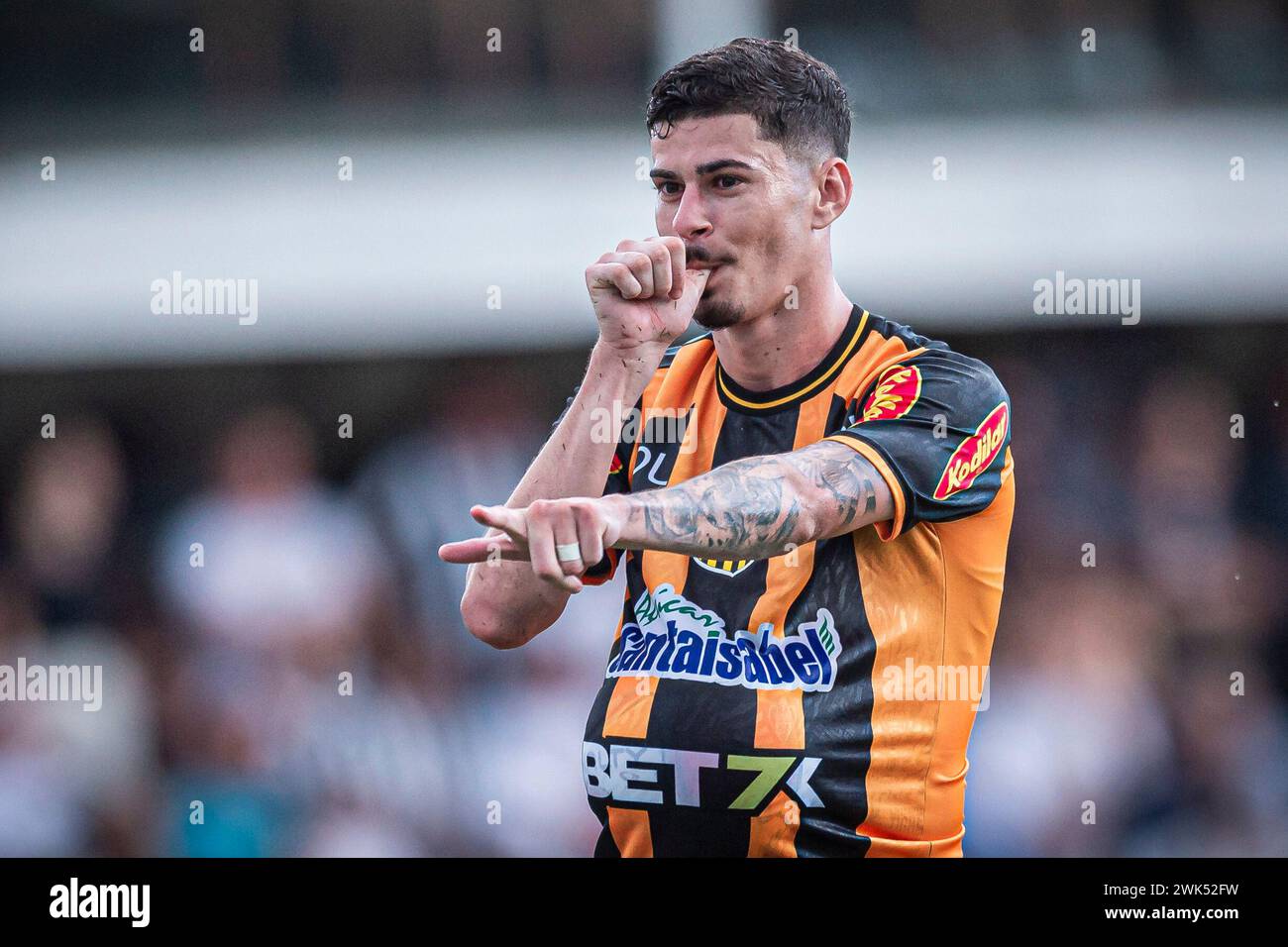 Santos, Brazil. 18th Feb, 2024. Rômulo celebrates his goal during a ...