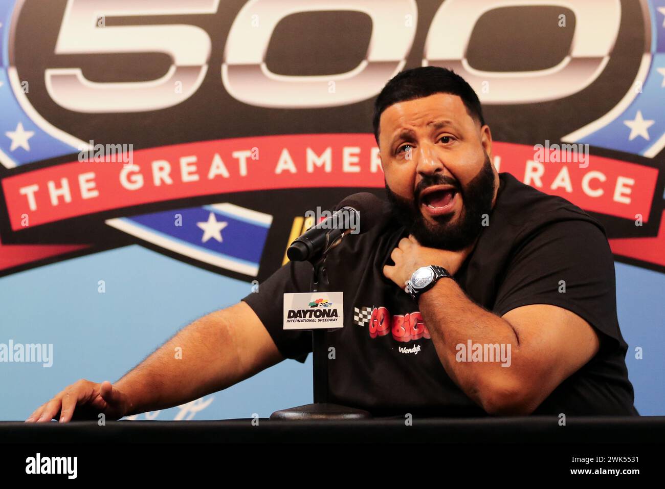 Daytona, United States. 18th Feb, 2025. DJ Khaled being interviewed