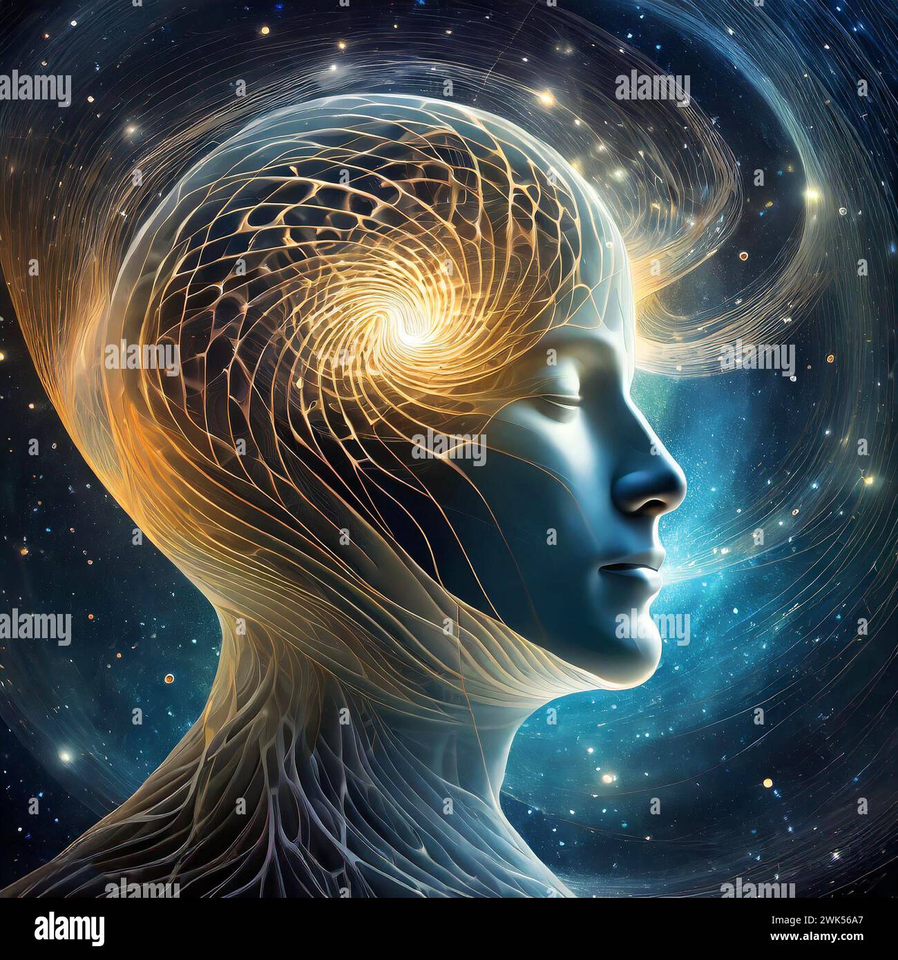 Graphic Ai image illustrating the potential connection between the consciousness mind and the universe Stock Photo