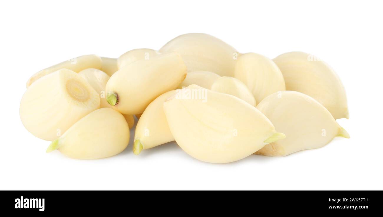 Peeled cloves of fresh garlic isolated on white Stock Photo - Alamy