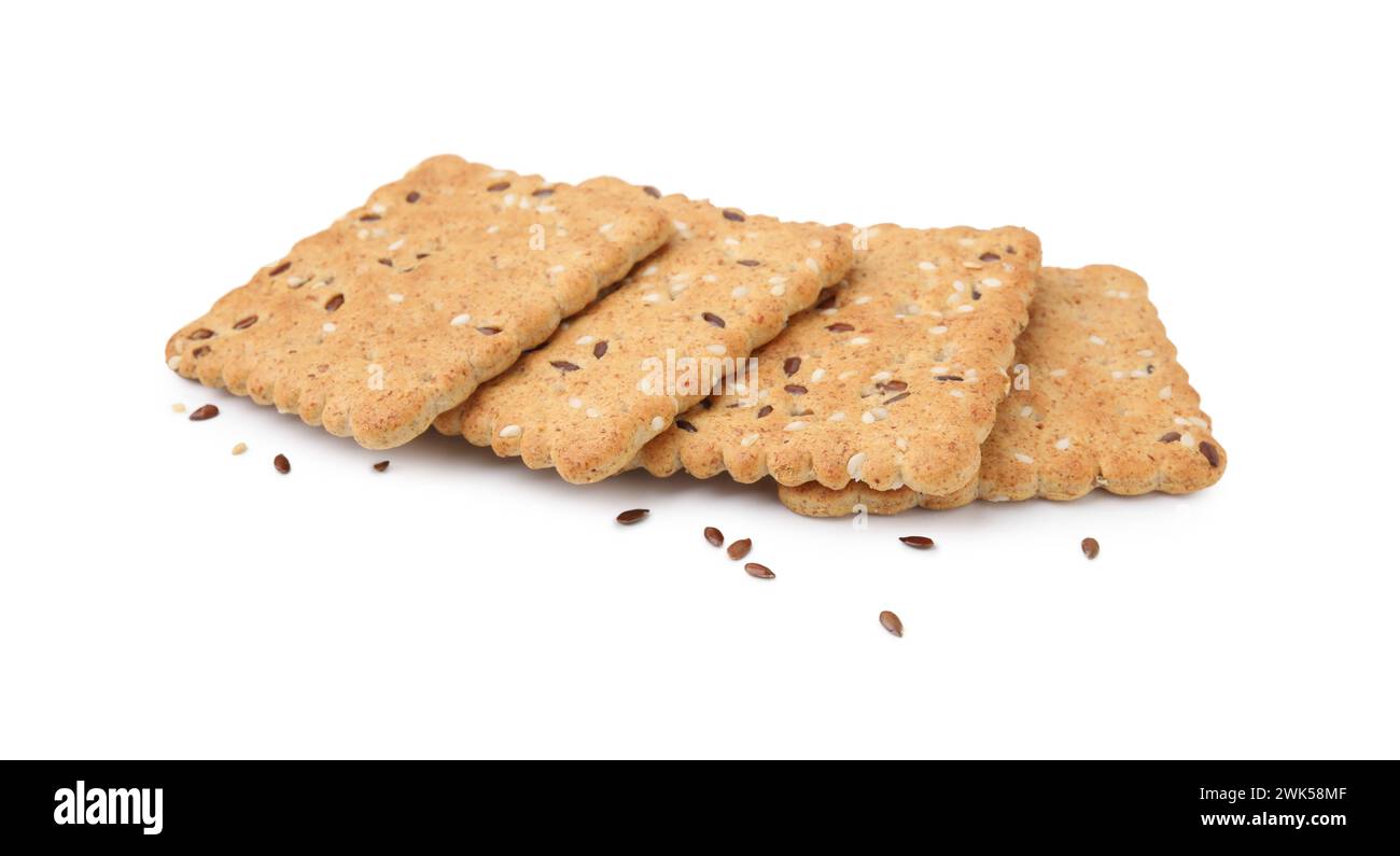Cereal crackers with flax and sesame seeds isolated on white Stock ...