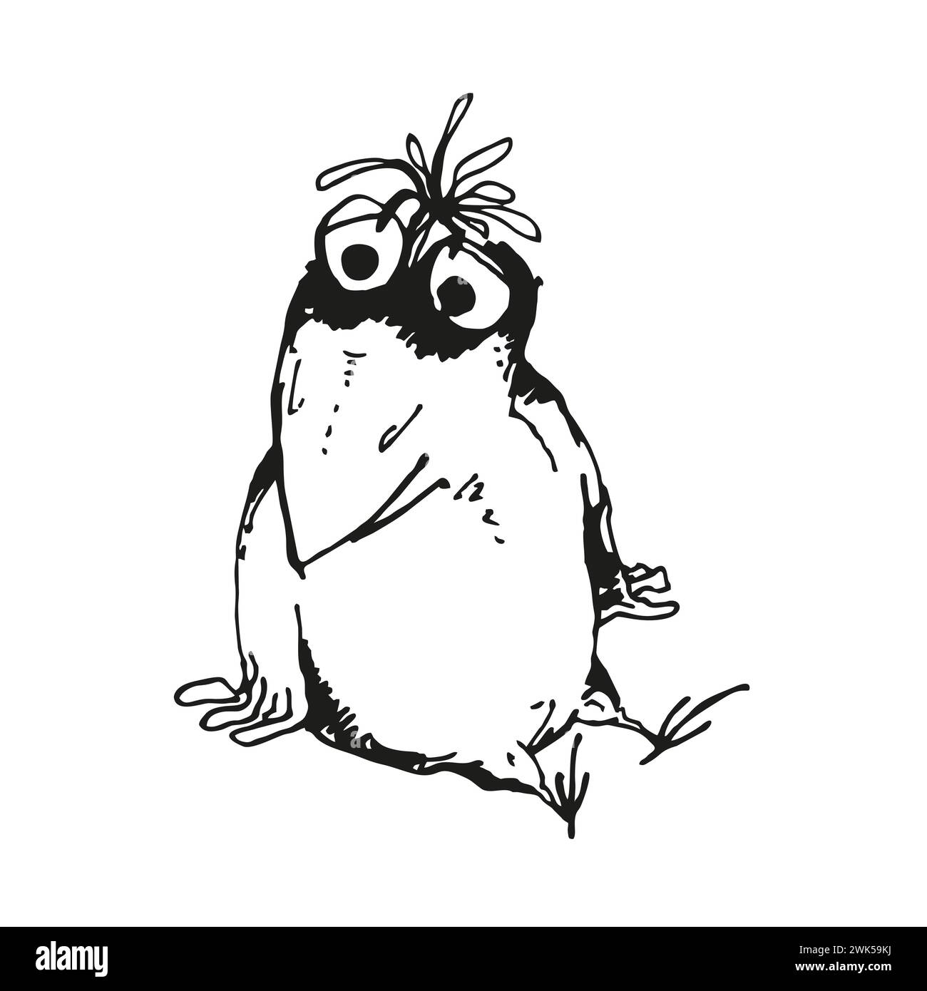 hand drawn vector illustration of sitting cartoon funny crow