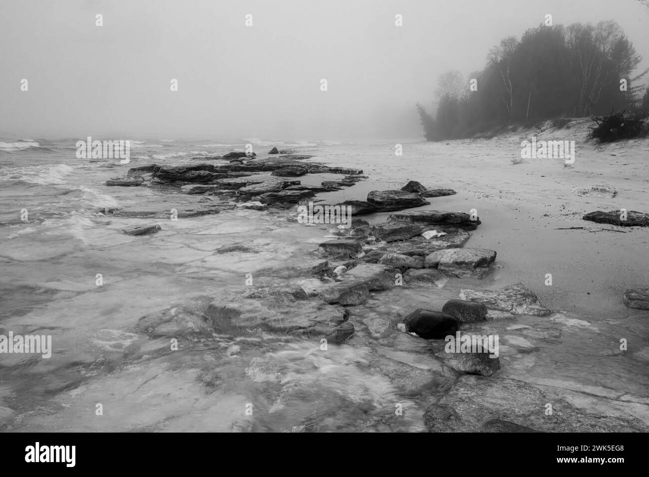 These Black and white images are of the Door County Peninsula located in Northeastern Wisconsin. This are is often referred to as Cape Cod of the Stock Photo