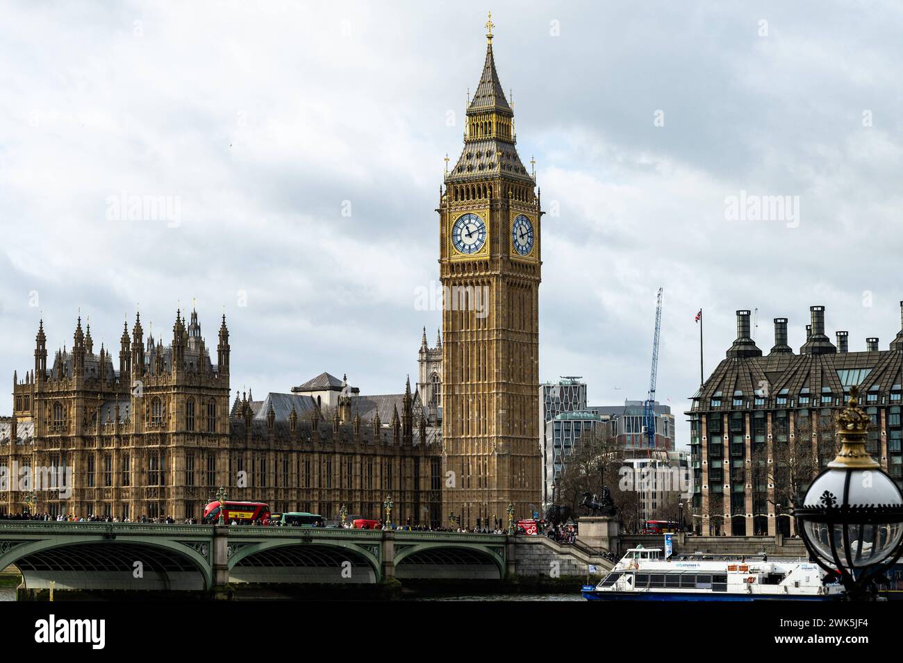 London, Westminster, Big Ben, 06.02.2024, Panorama Blick, London